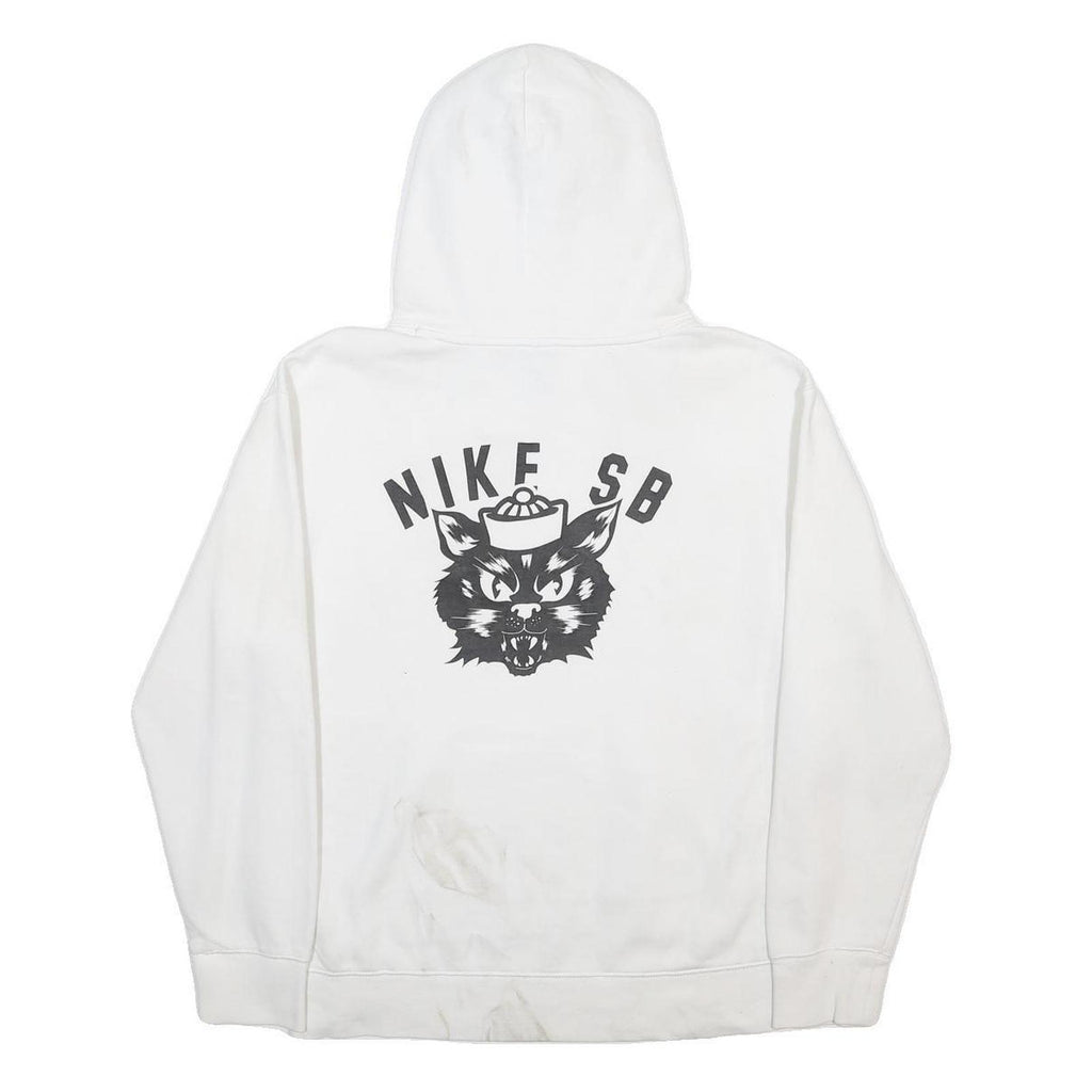 NIKE Mens White Nike SB Hoodie M Cotton Blend Pullover Large Graphic Print