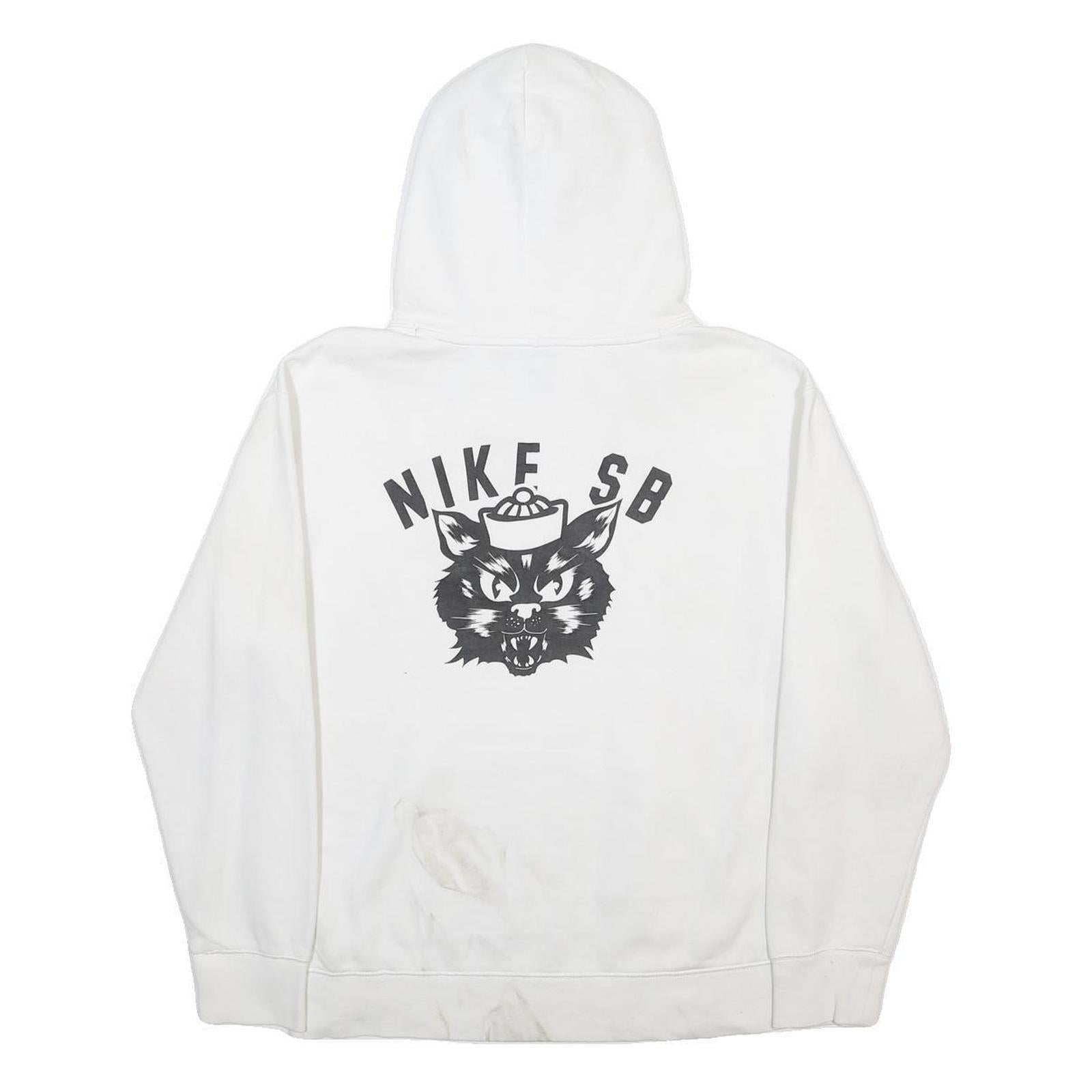NIKE Mens White Nike SB Hoodie M Cotton Blend Pullover Large Graphic Print