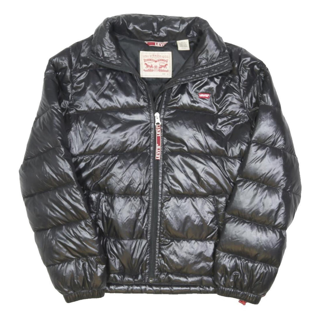 LEVI'S Womens Black Down Puffer Jacket XS Shiny Zip Casual Lightweight Outerwear