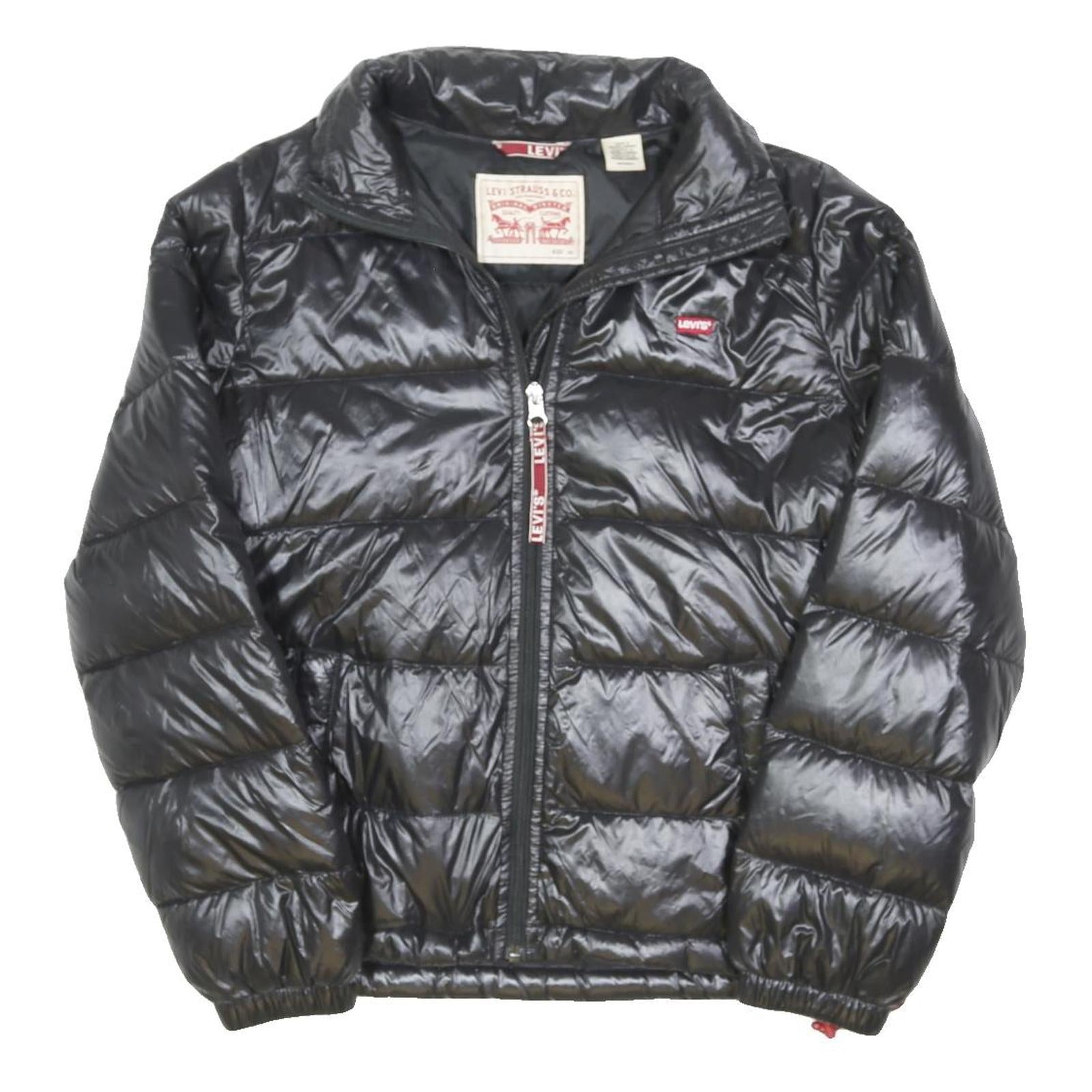 LEVI'S Womens Black Down Puffer Jacket XS Shiny Zip Casual Lightweight Outerwear
