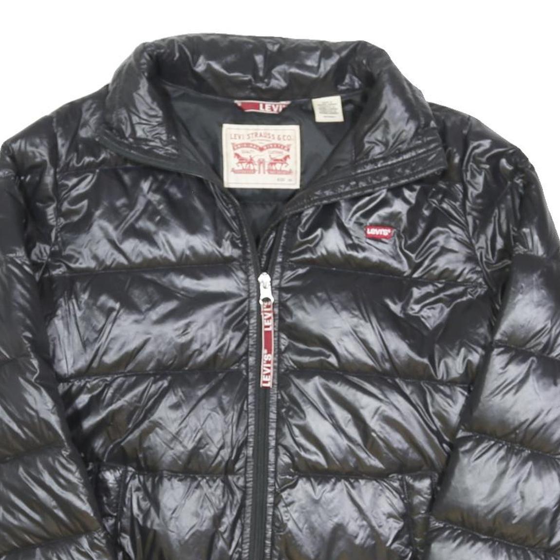 LEVI'S Womens Black Down Puffer Jacket XS Shiny Zip Casual Lightweight Outerwear