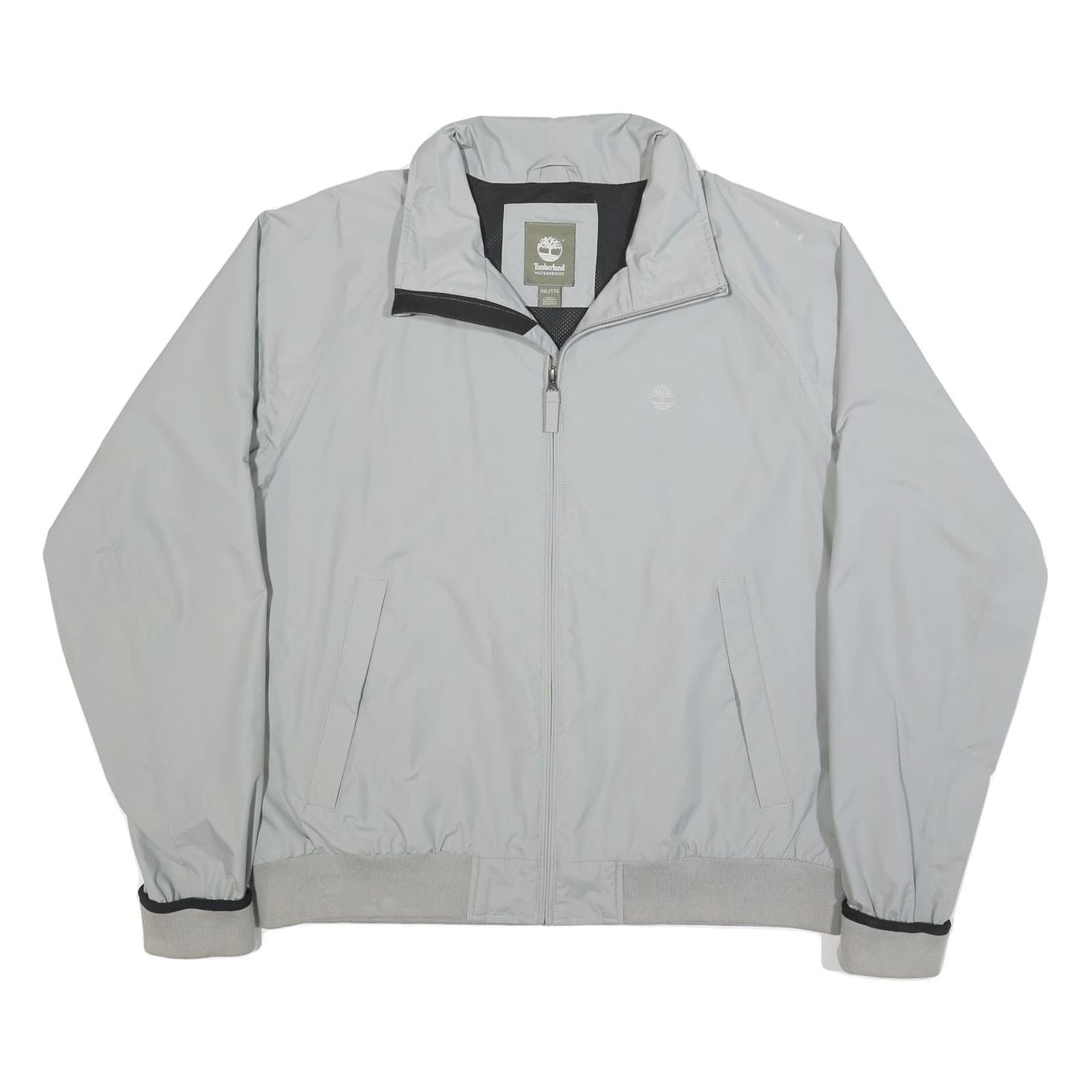 TIMBERLAND Mens Grey Nylon Zip Jacket 2XL Casual Outdoor Waterproof