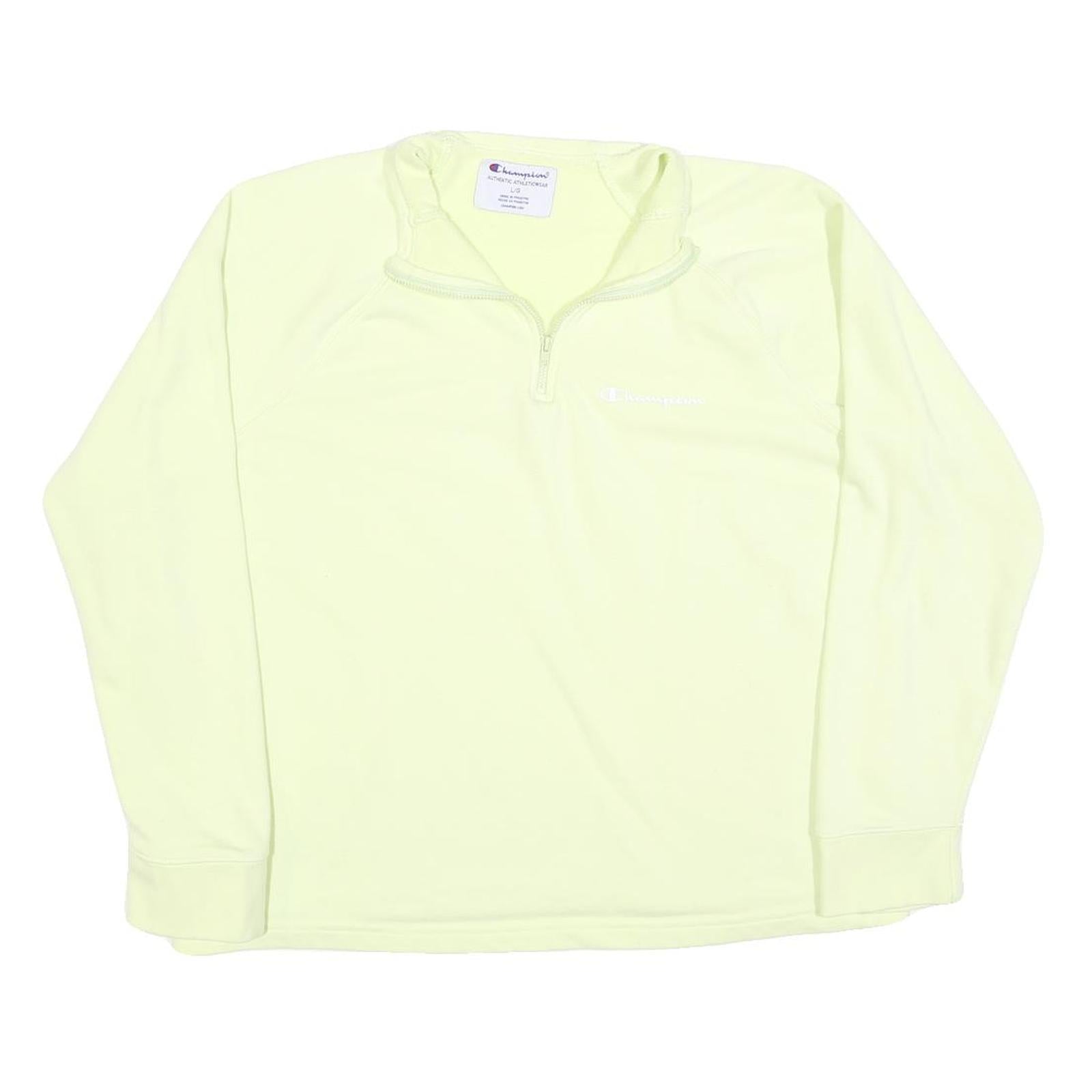 CHAMPION Womens Cream 1/4 Zip Sweatshirt L Cotton Blend Athletic Pullover