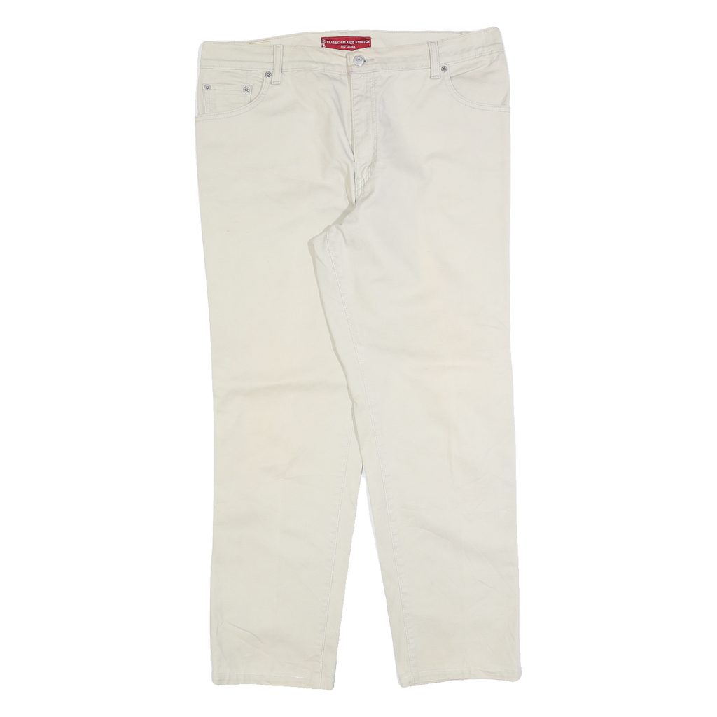 LEVI'S Womens Cotton Blend Beige Relaxed Straight Trousers W36 L28 Classic Style
