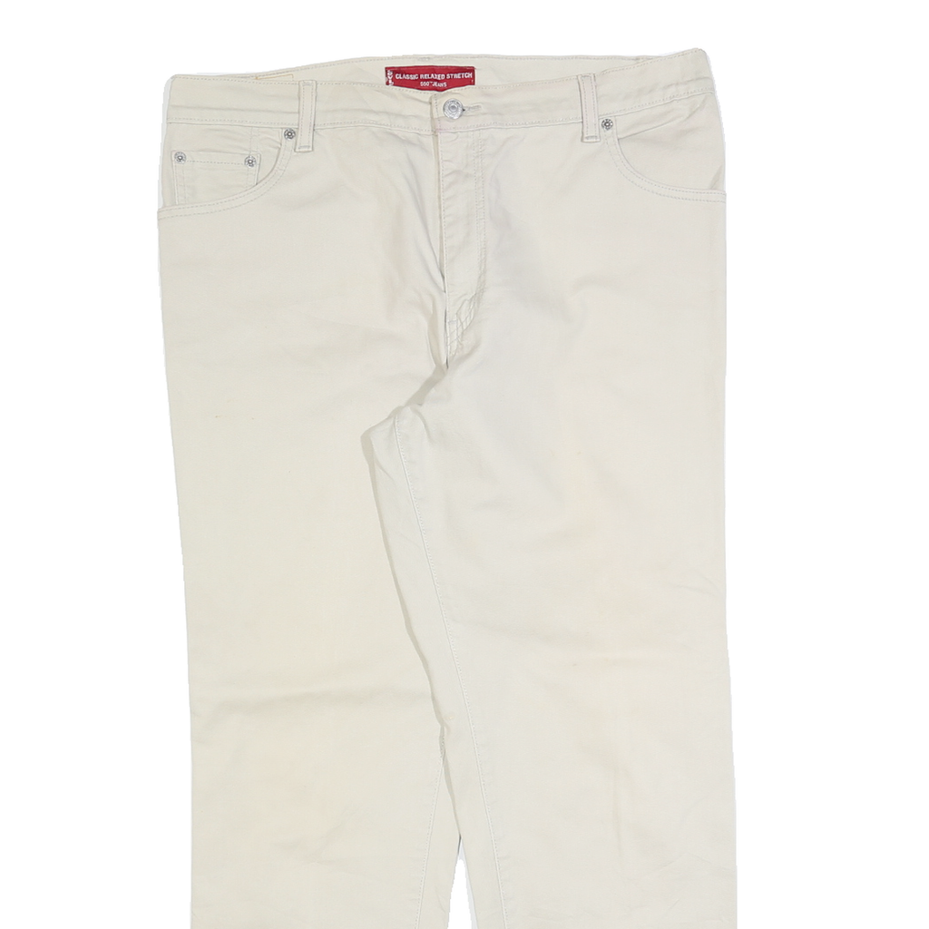 LEVI'S Womens Cotton Blend Beige Relaxed Straight Trousers W36 L28 Classic Style