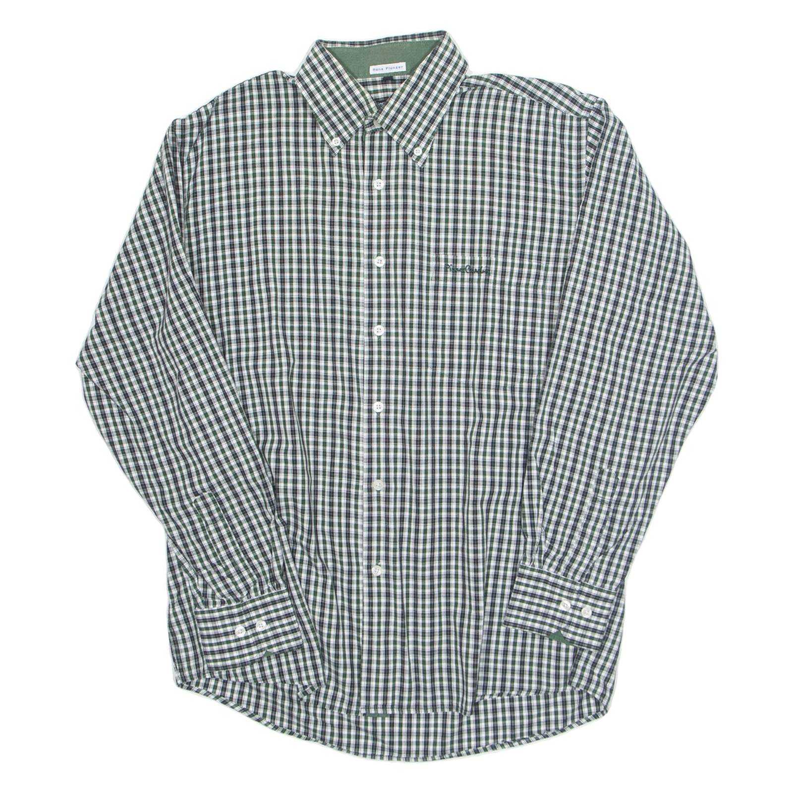 PIERRE CARDIN Mens Shirt Black Check Long Sleeve L