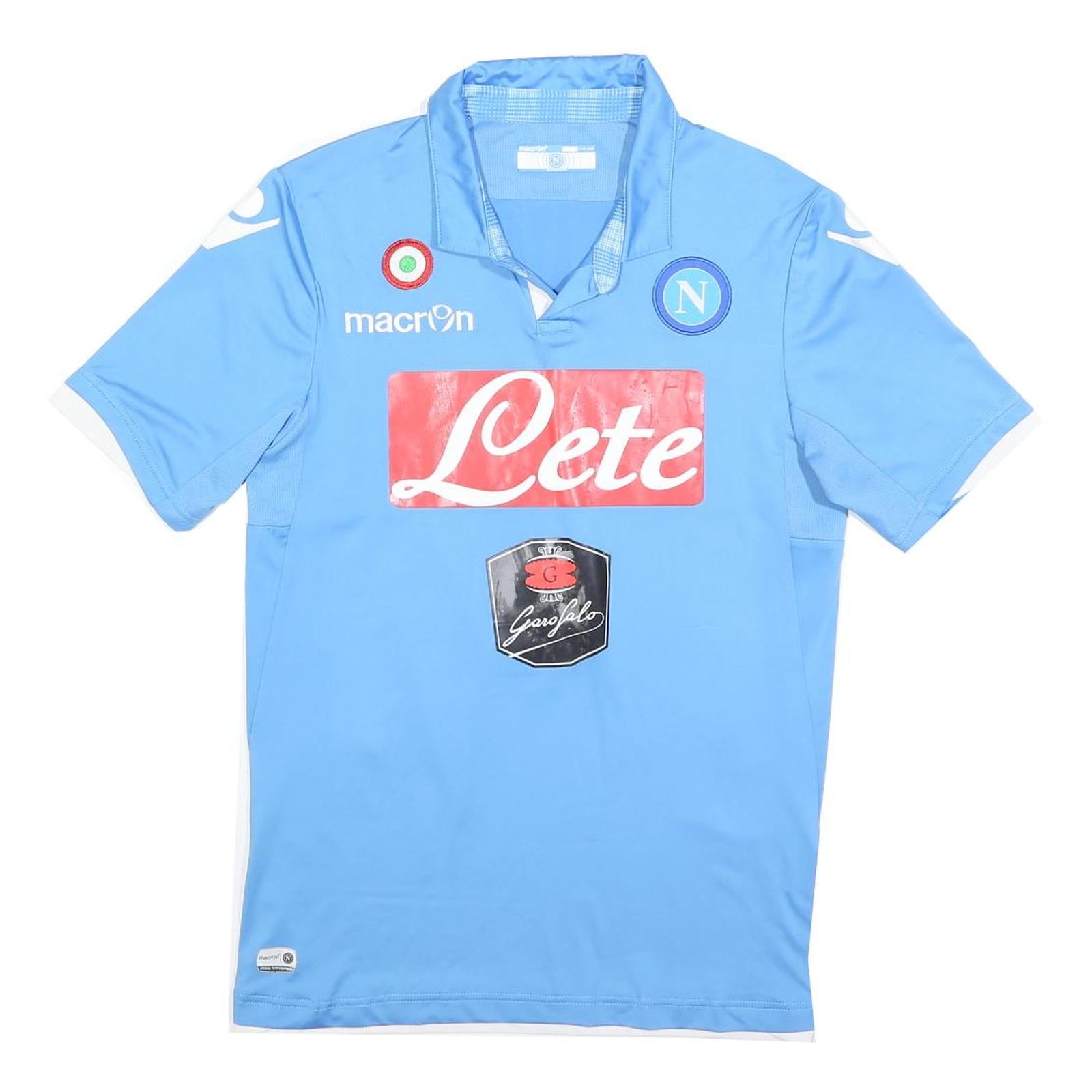 MACRON Napoli 2014-15 Home Mens Blue Football Shirt L Short Sleeve Collar