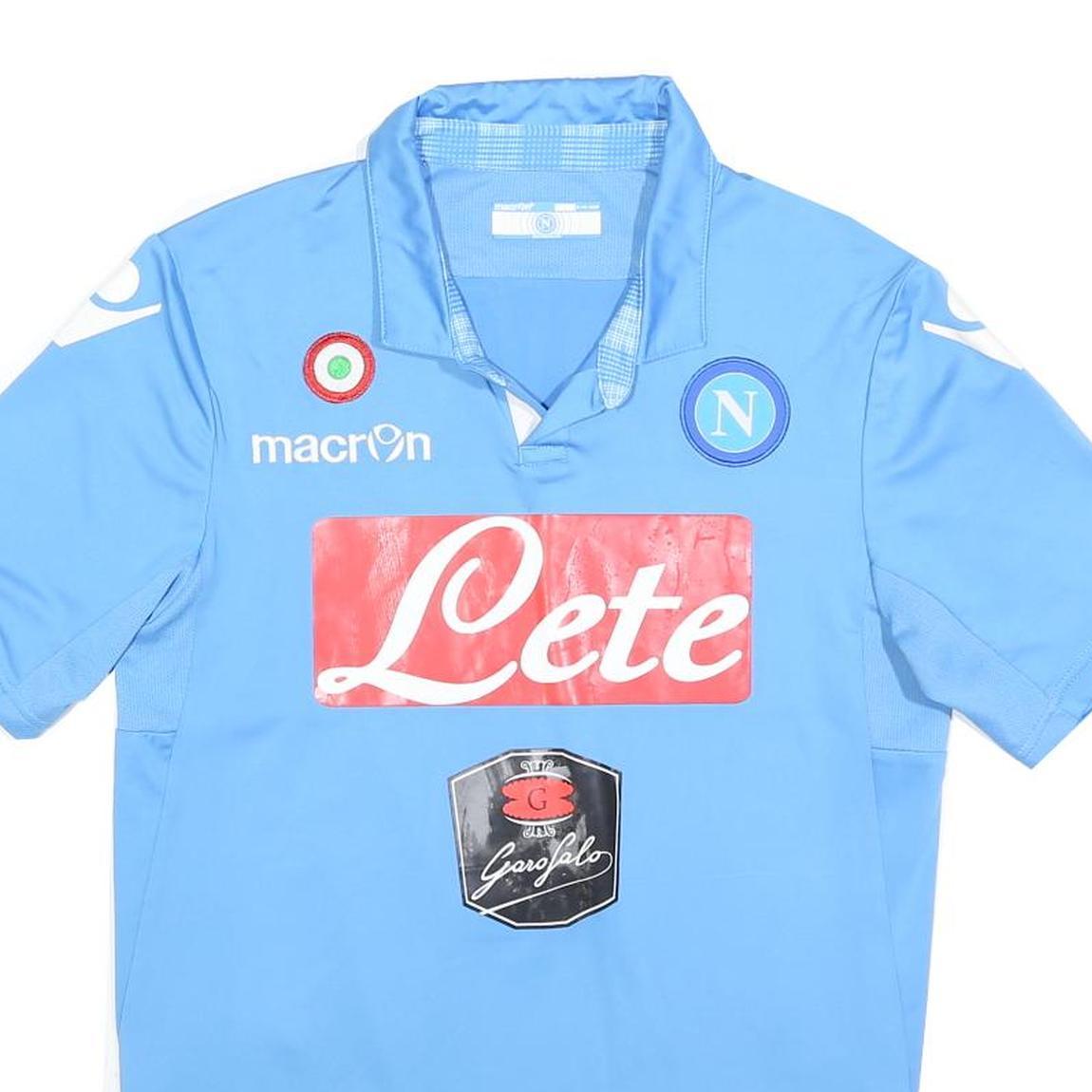 MACRON Napoli 2014-15 Home Mens Blue Football Shirt L Short Sleeve Collar