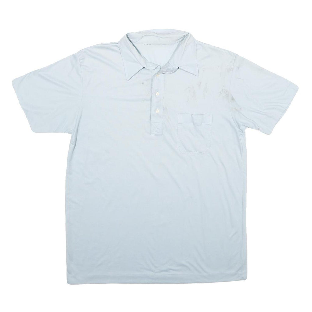 Mens White Short Sleeve Plain Polo Shirt L Cotton Blend Casual Pocket