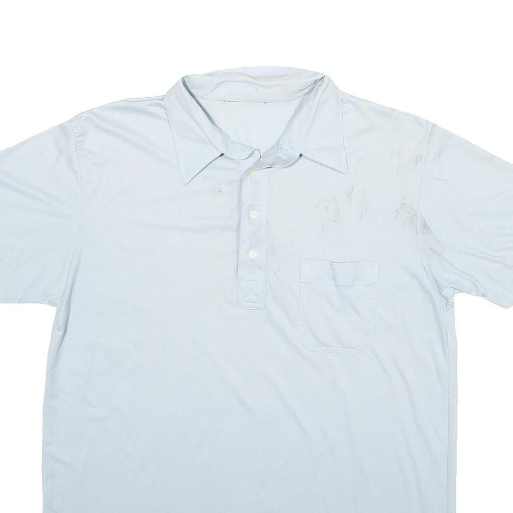 Mens White Short Sleeve Plain Polo Shirt L Cotton Blend Casual Pocket