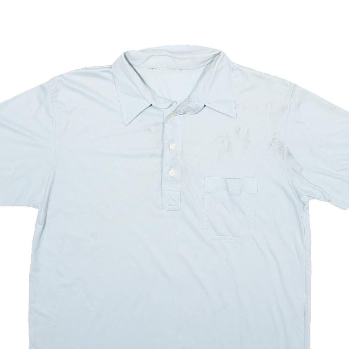 Mens White Short Sleeve Plain Polo Shirt L Cotton Blend Casual Pocket