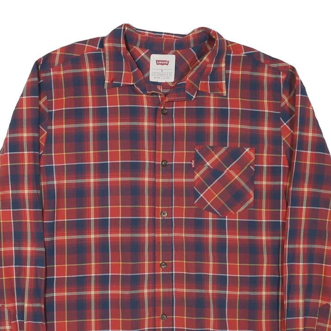 LEVI'S Mens Red Navy & Yellow Check Shirt M Cotton Blend Long Sleeve Casual