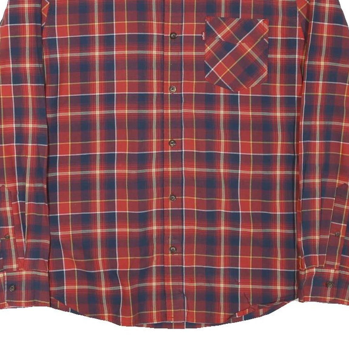 LEVI'S Mens Red Navy & Yellow Check Shirt M Cotton Blend Long Sleeve Casual