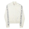 GUESS Womens White Zip Jacket XS Polyester Blend Logo Tape Casual Sportswear