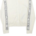 GUESS Womens White Zip Jacket XS Polyester Blend Logo Tape Casual Sportswear