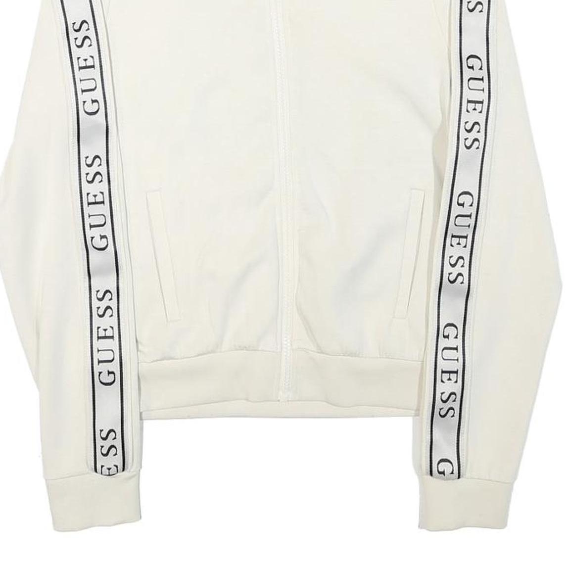 GUESS Womens White Zip Jacket XS Polyester Blend Logo Tape Casual Sportswear