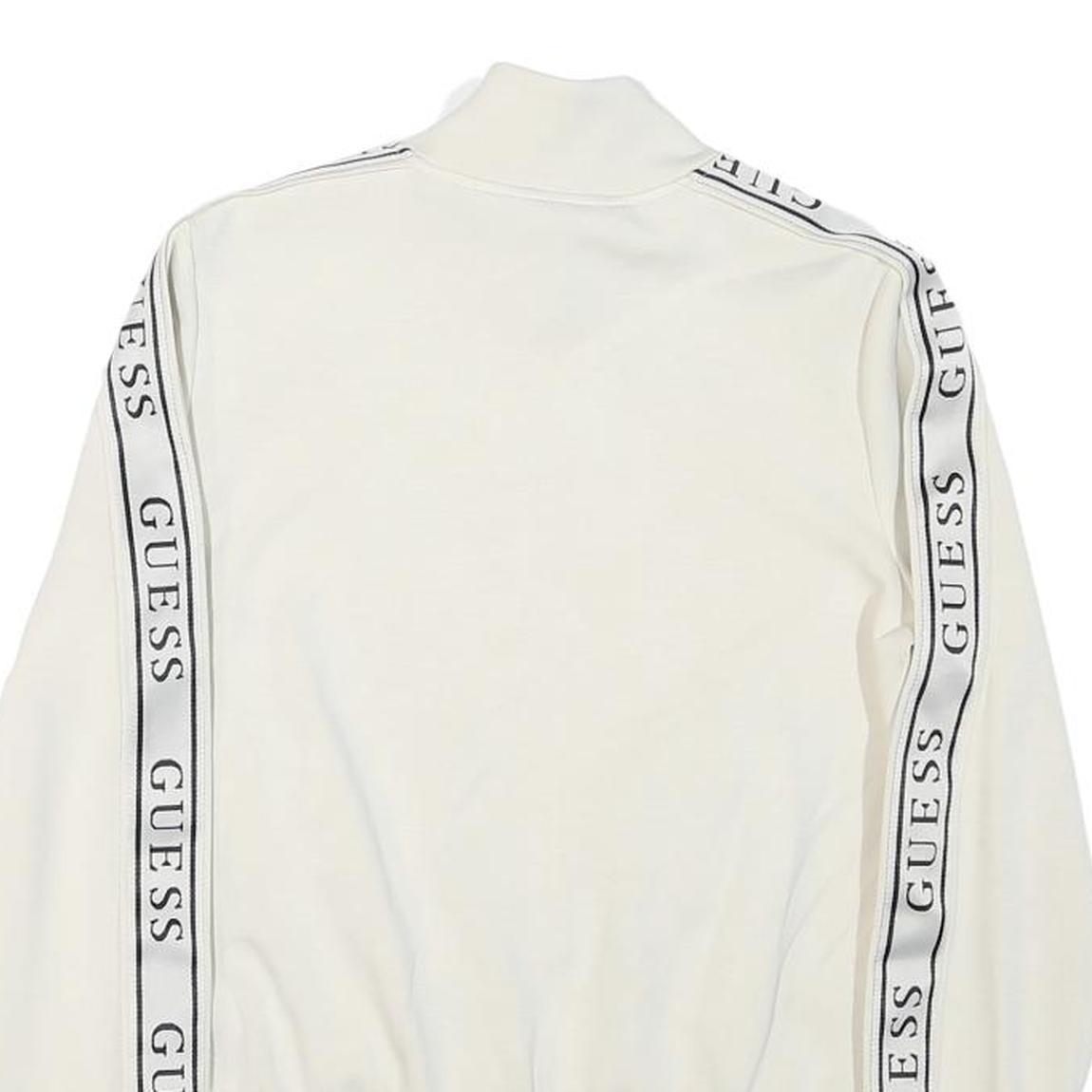 GUESS Womens White Zip Jacket XS Polyester Blend Logo Tape Casual Sportswear
