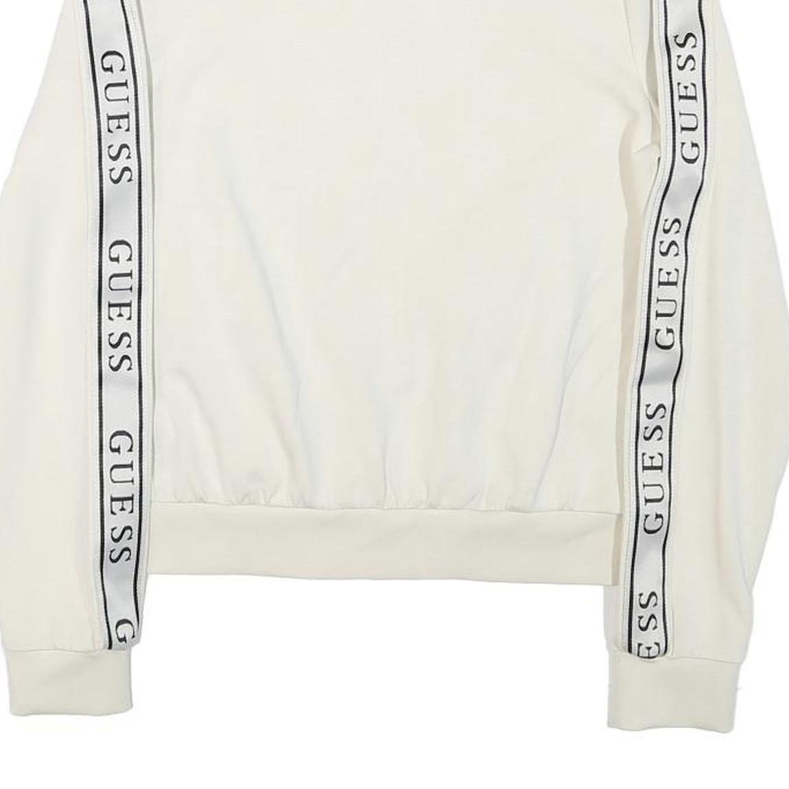 GUESS Womens White Zip Jacket XS Polyester Blend Logo Tape Casual Sportswear