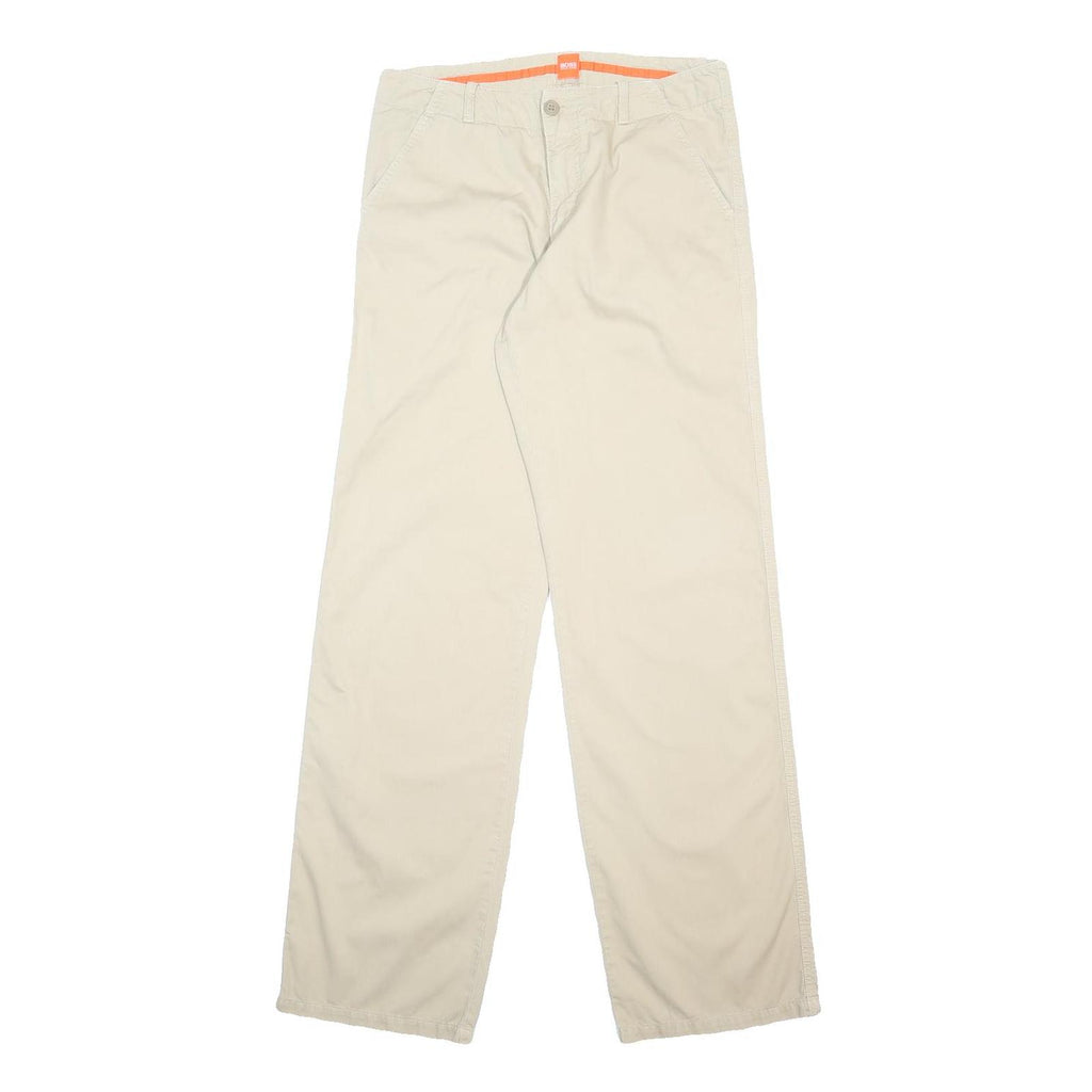 BOSS HUGO BOSS Mens Cotton Blend Beige Relaxed Straight Trousers W30 L35 Casual
