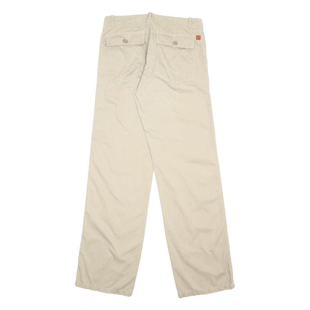 BOSS HUGO BOSS Mens Cotton Blend Beige Relaxed Straight Trousers W30 L35 Casual