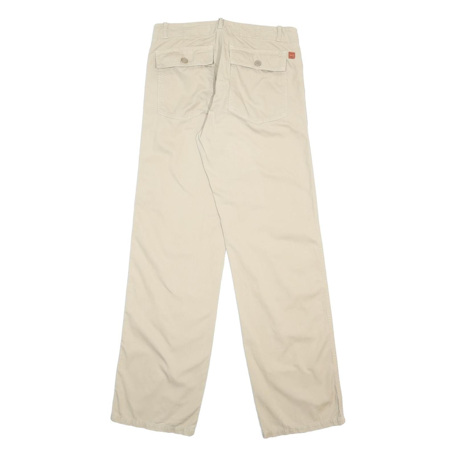 BOSS HUGO BOSS Mens Cotton Blend Beige Relaxed Straight Trousers W30 L35 Casual