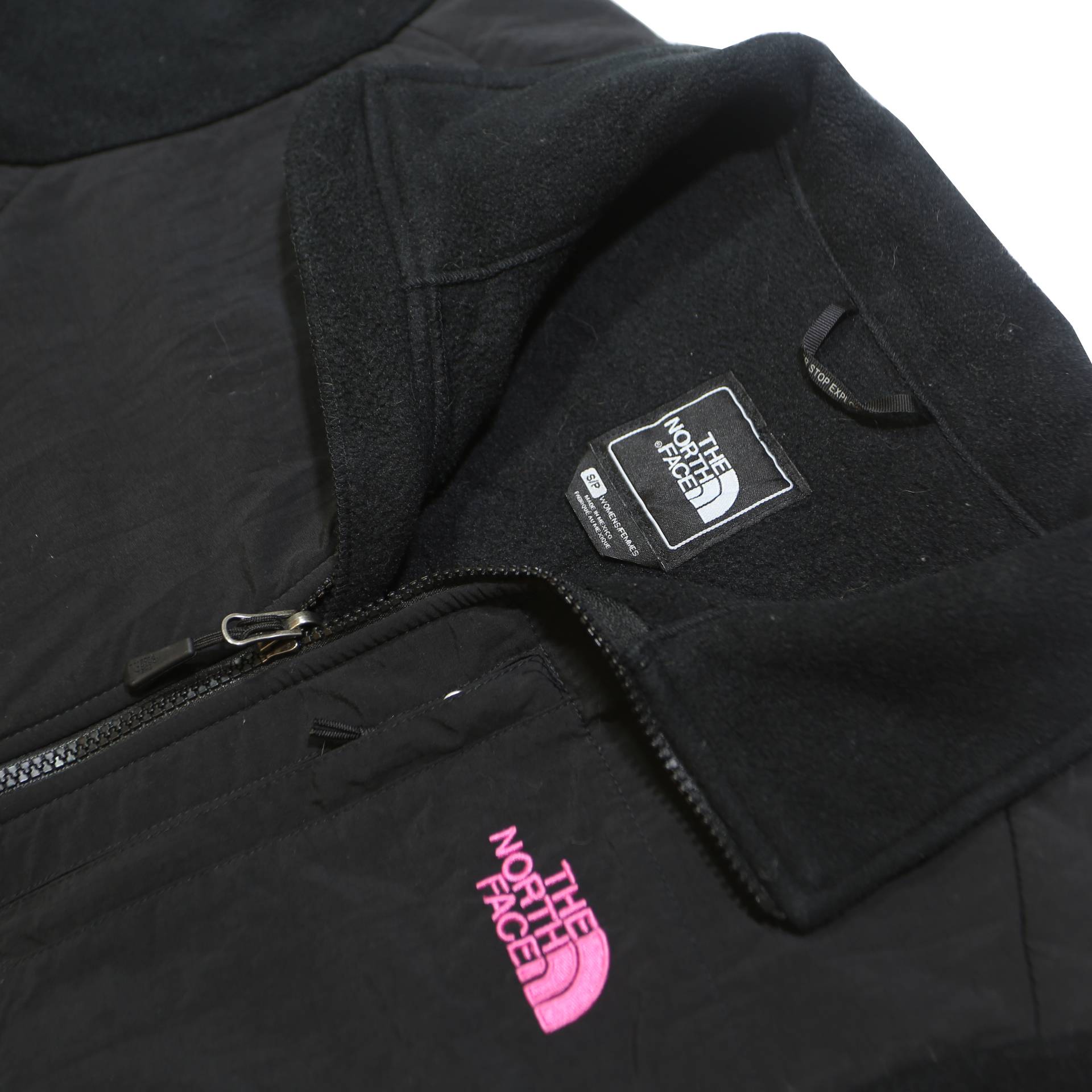 THE NORTH FACE Womens Black Jacket S Polyester Fleece Pink Logo Zip Outdoor Warm