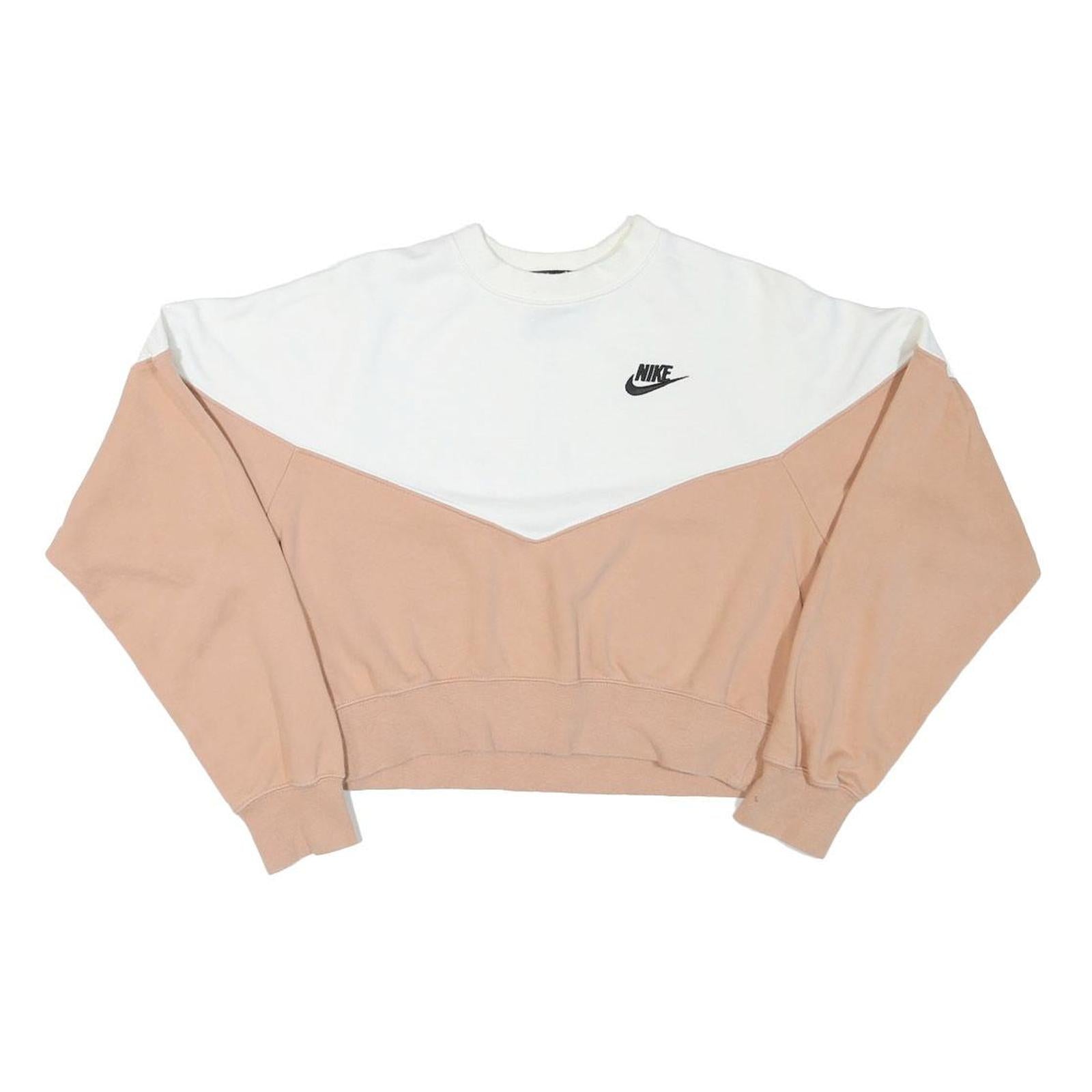 NIKE Womens White & Pink Crew Neck M Sweatshirt Cotton Blend Casual Pullover