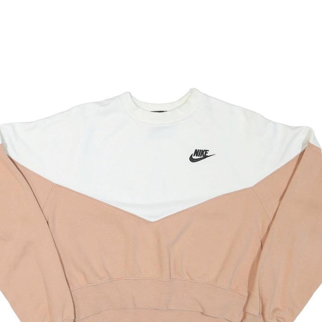NIKE Womens White & Pink Crew Neck M Sweatshirt Cotton Blend Casual Pullover