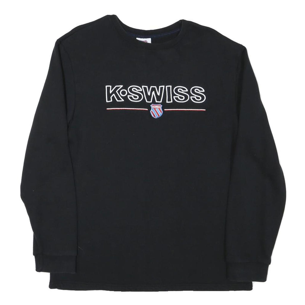K SWISS Mens Black Cotton Blend Crew Neck Sweatshirt M Logo Embroidered