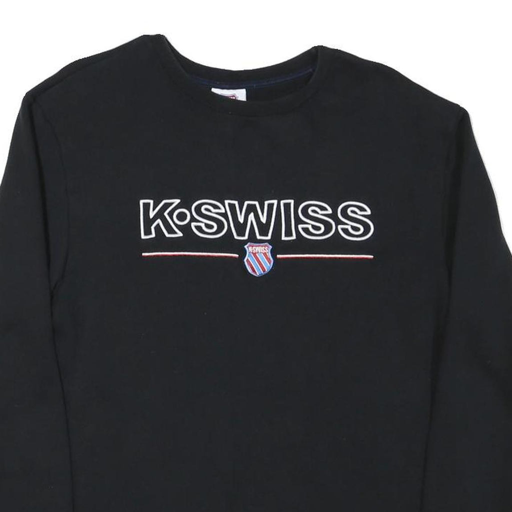 K SWISS Mens Black Cotton Blend Crew Neck Sweatshirt M Logo Embroidered