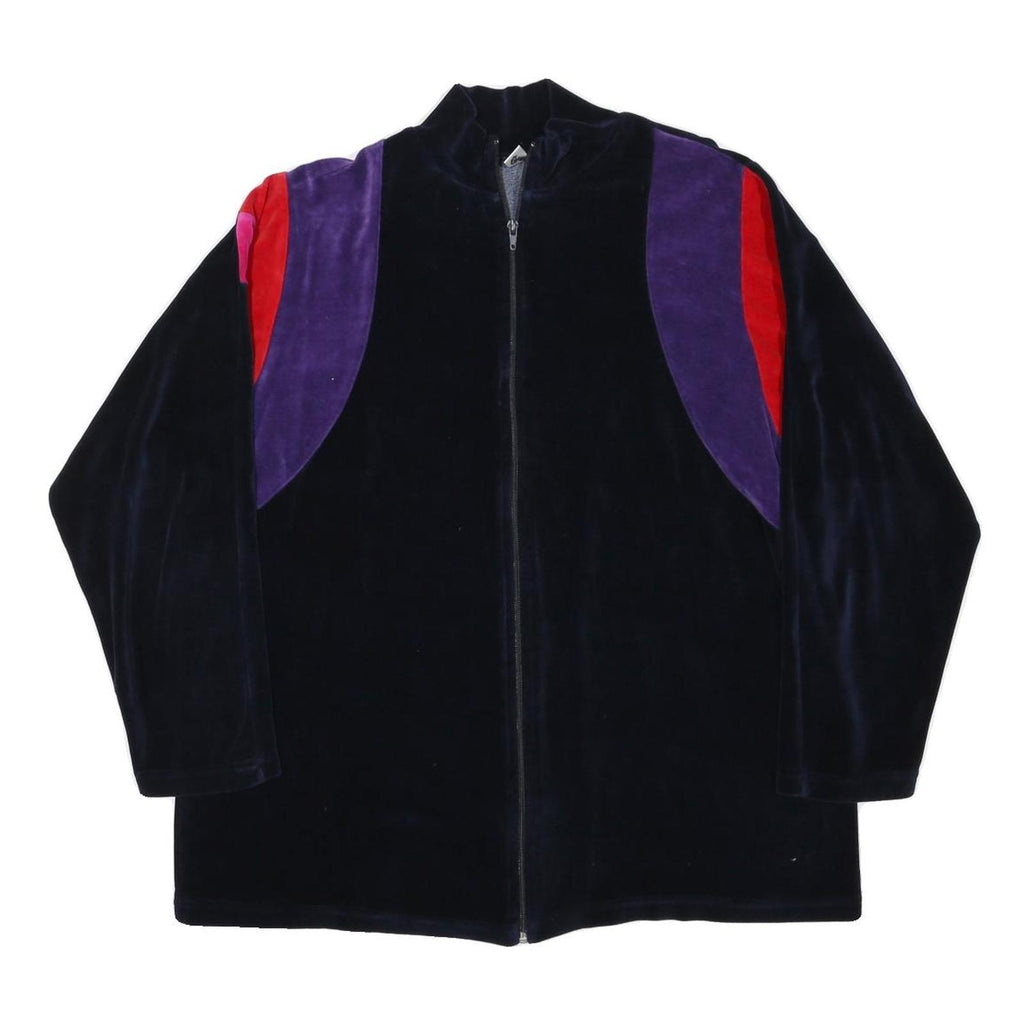 Mens Black Red & Purple Polyester Blend Zip Up Jacket L Velvet Colourblock
