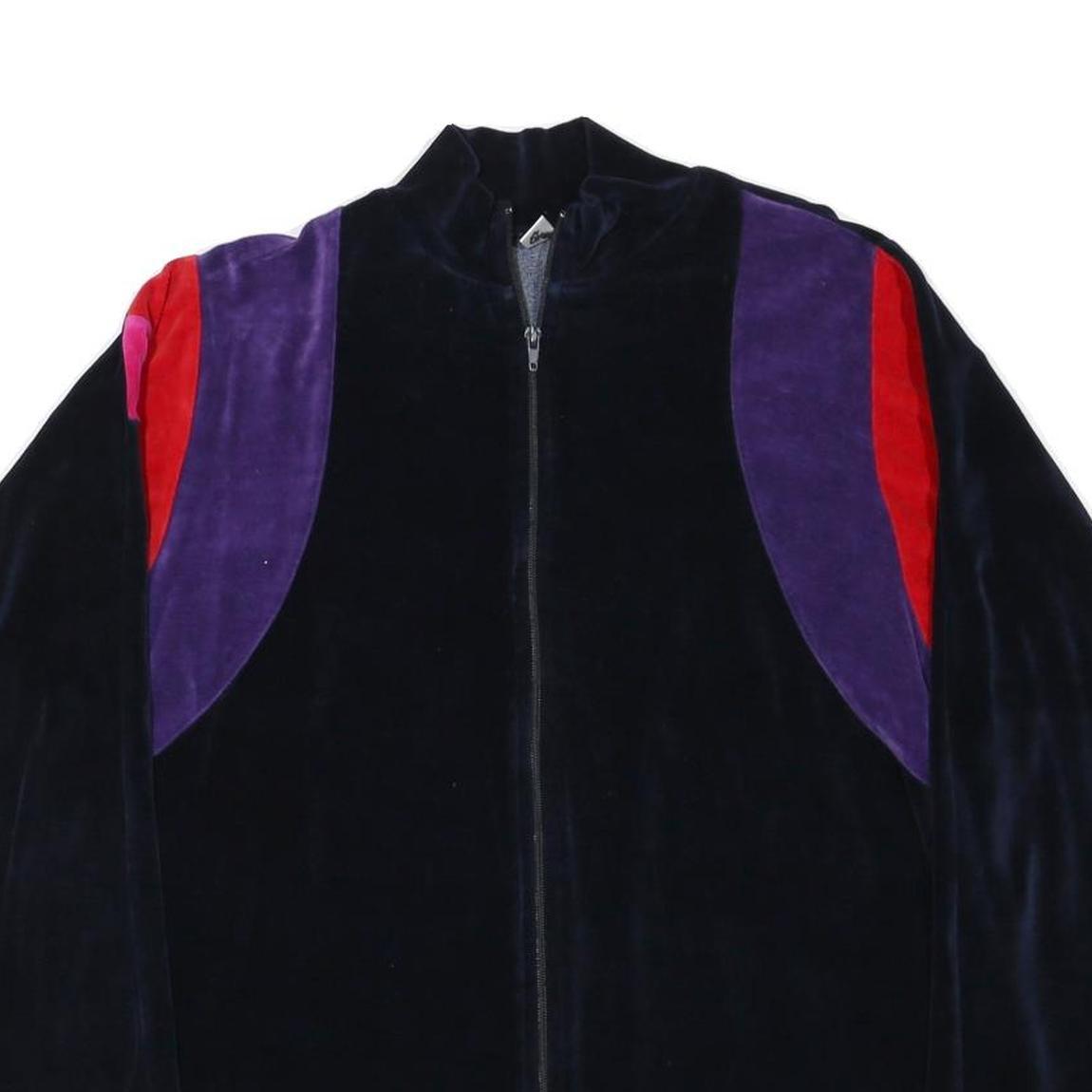 Mens Black Red & Purple Polyester Blend Zip Up Jacket L Velvet Colourblock