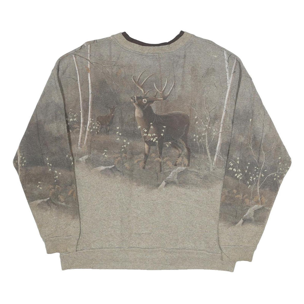 ARTISANS Mens Grey Sweatshirt M Deer Scene Cotton Blend Henley Neck Long Sleeve