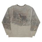 ARTISANS Mens Grey Sweatshirt M Deer Scene Cotton Blend Henley Neck Long Sleeve