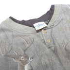 ARTISANS Mens Grey Sweatshirt M Deer Scene Cotton Blend Henley Neck Long Sleeve
