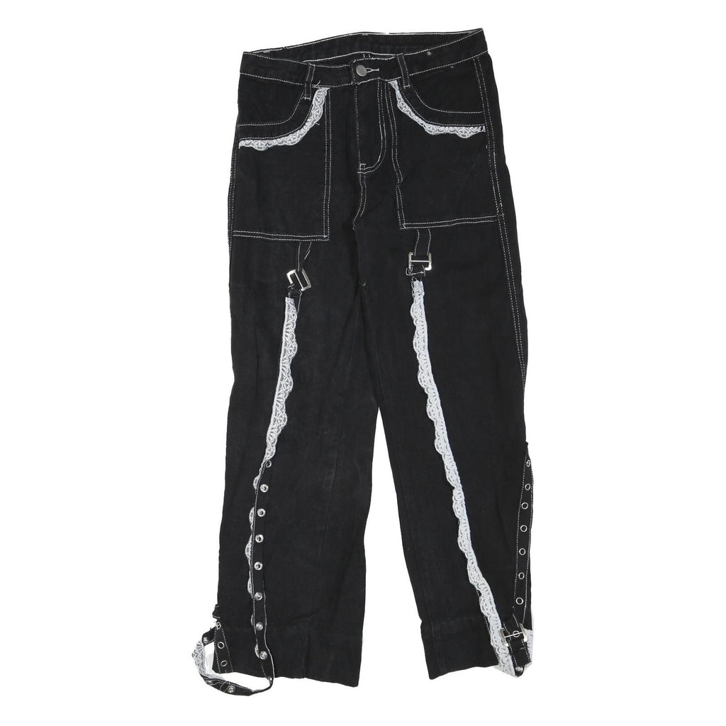 Womens Black Regular Fit Straight Cotton Blend Jeans W28 L27 Lace Trim Detailing