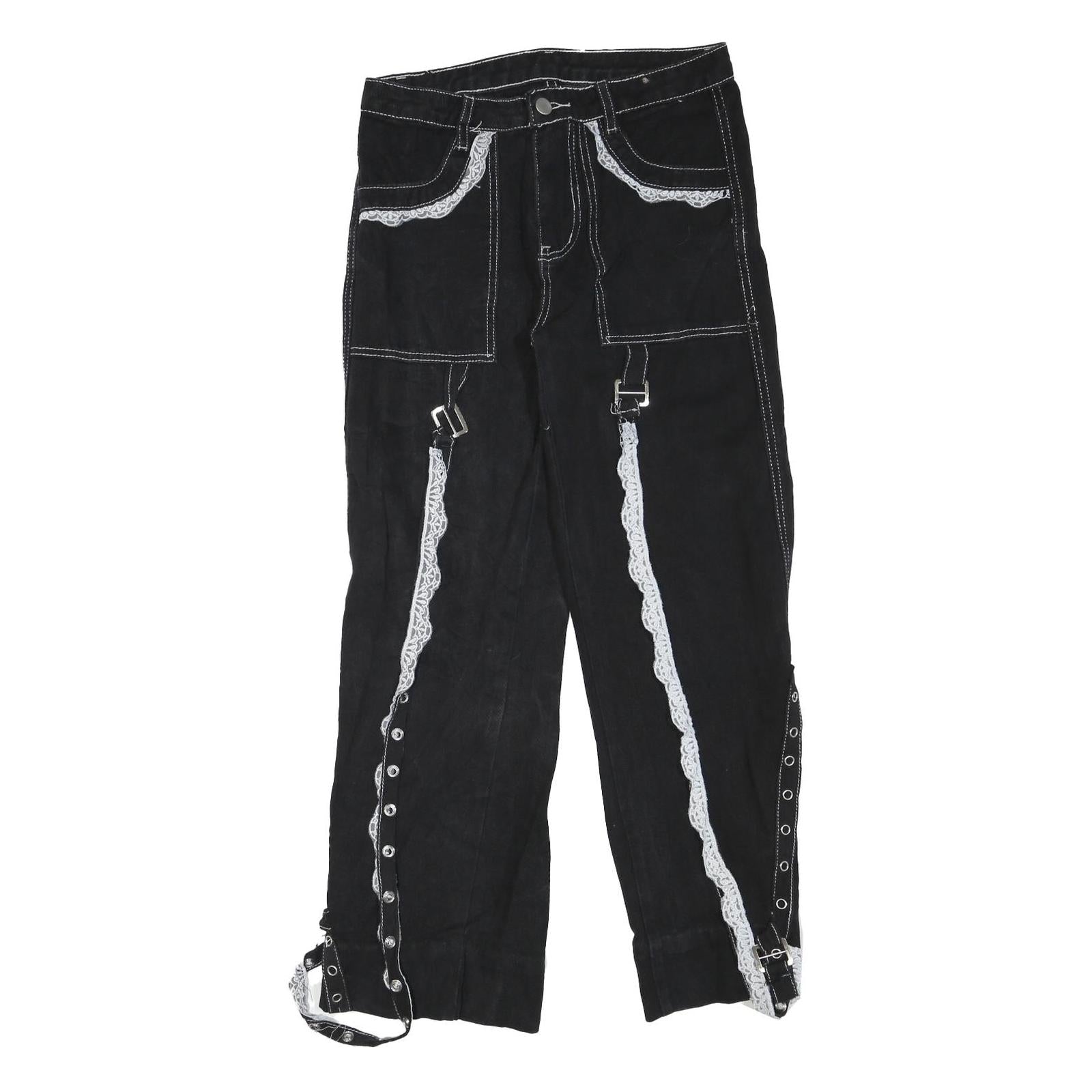 Womens Black Regular Fit Straight Cotton Blend Jeans W28 L27 Lace Trim Detailing
