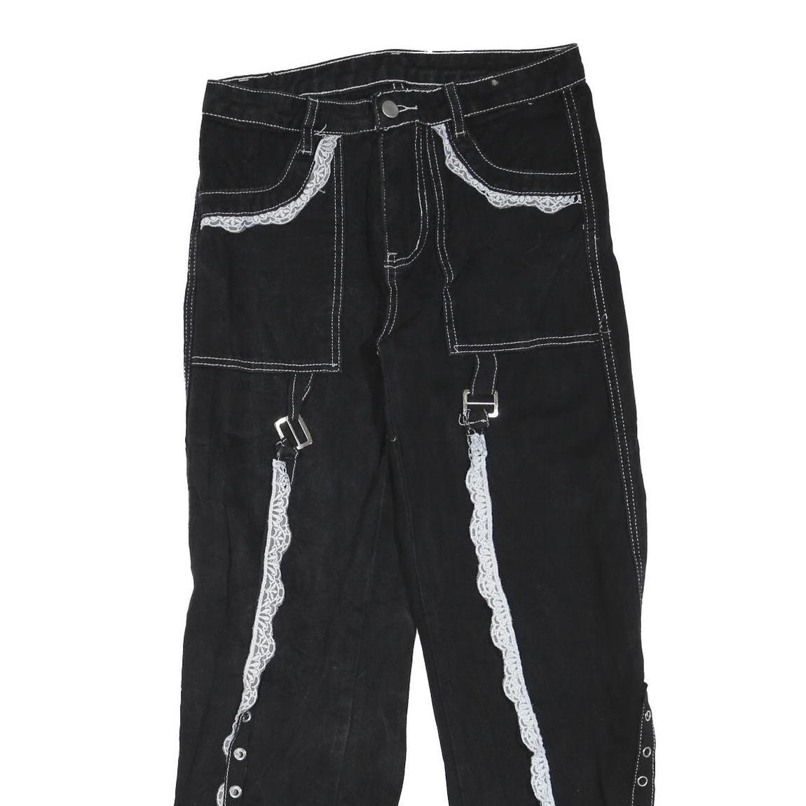 Womens Black Regular Fit Straight Cotton Blend Jeans W28 L27 Lace Trim Detailing