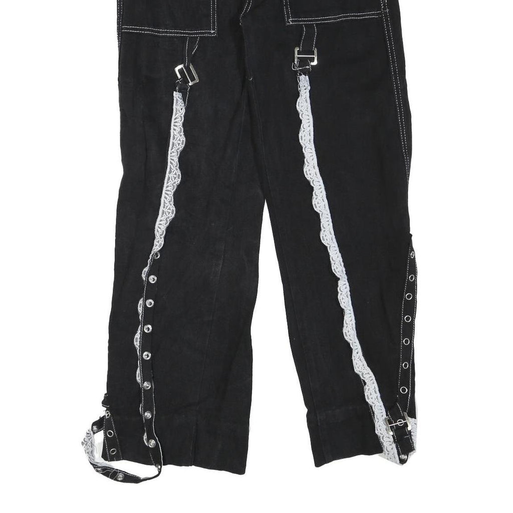Womens Black Regular Fit Straight Cotton Blend Jeans W28 L27 Lace Trim Detailing