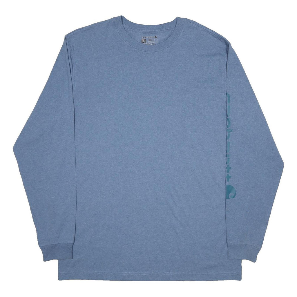 CARHARTT Mens Blue Long Sleeve Crew Neck T-Shirt L Logo Print Cotton Blend