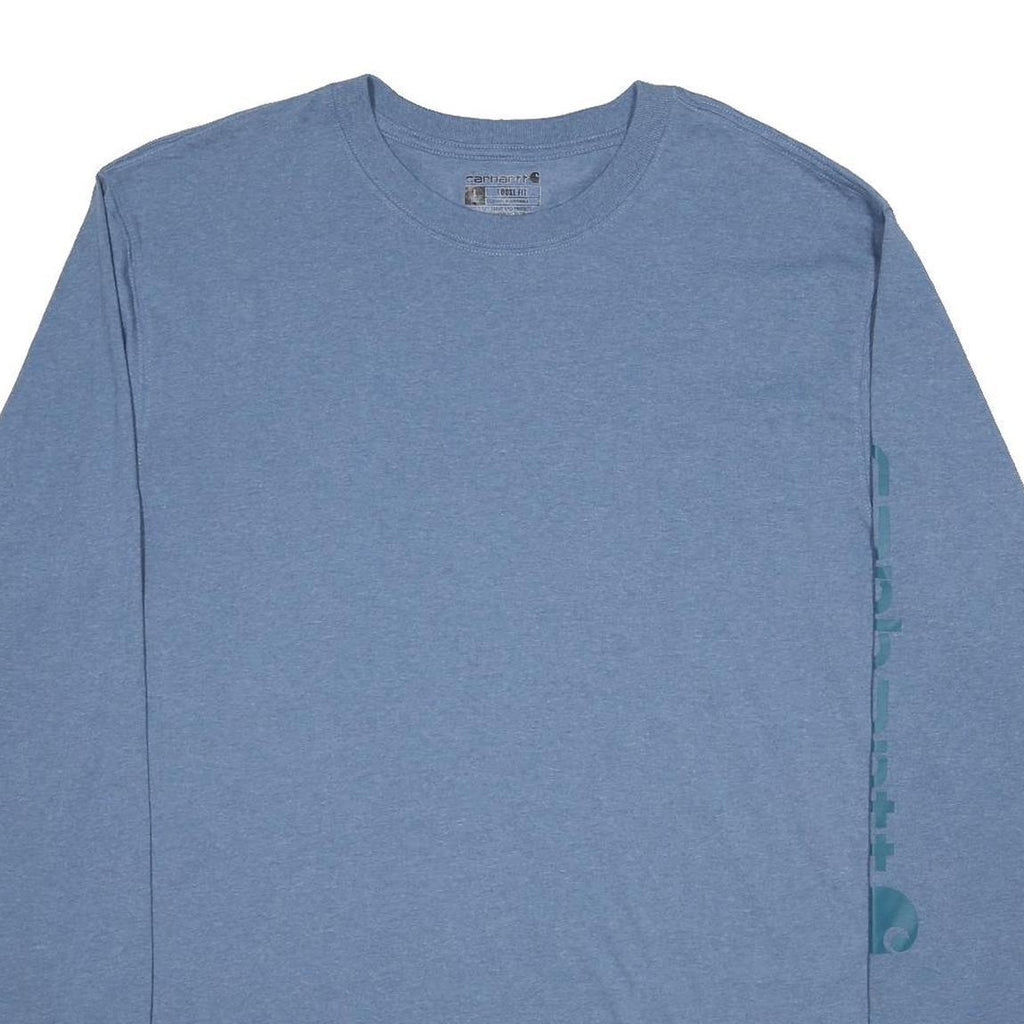CARHARTT Mens Blue Long Sleeve Crew Neck T-Shirt L Logo Print Cotton Blend