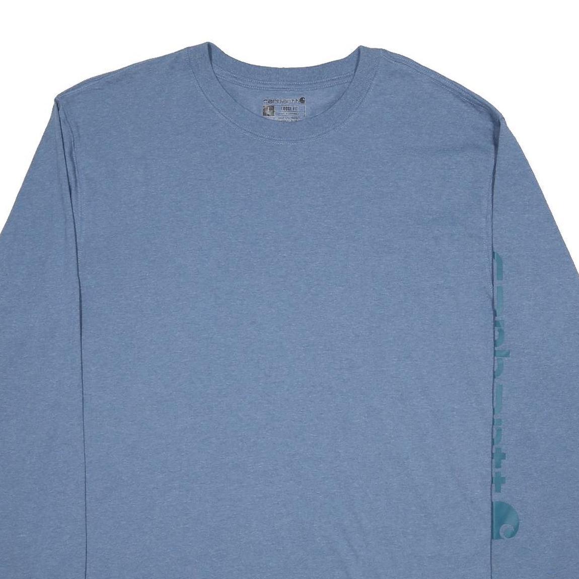 CARHARTT Mens Blue Long Sleeve Crew Neck T-Shirt L Logo Print Cotton Blend