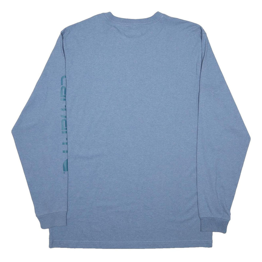 CARHARTT Mens Blue Long Sleeve Crew Neck T-Shirt L Logo Print Cotton Blend