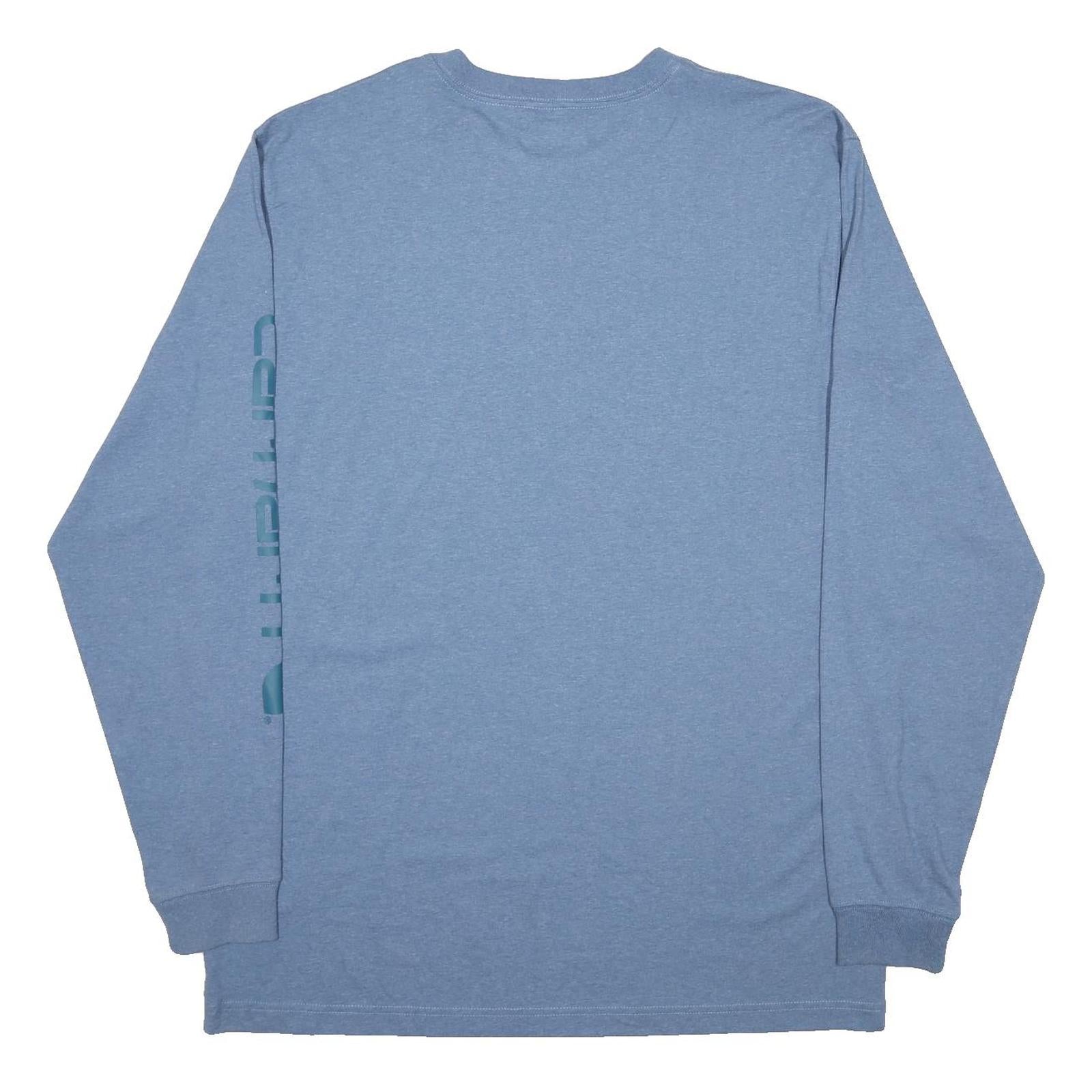 CARHARTT Mens Blue Long Sleeve Crew Neck T-Shirt L Logo Print Cotton Blend