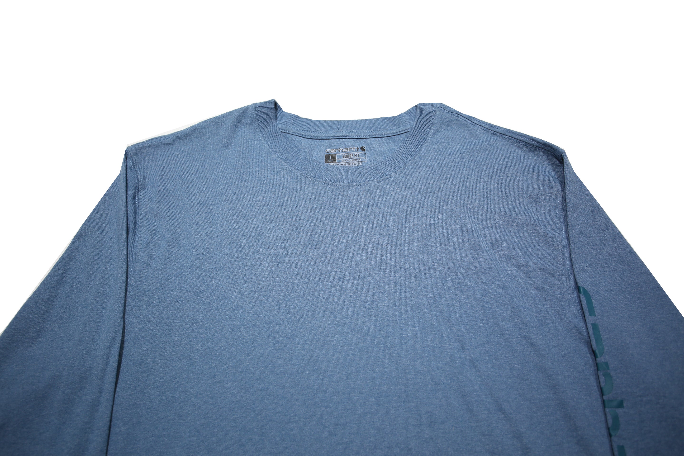 CARHARTT Mens Blue Long Sleeve Crew Neck T-Shirt L Logo Print Cotton Blend