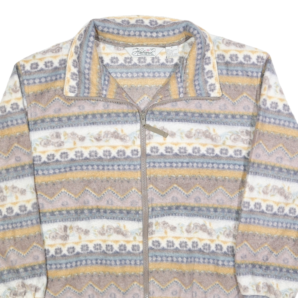 HABAND Womens Beige & Grey Patterned Zip Up Jacket M Polyester Soft Warm