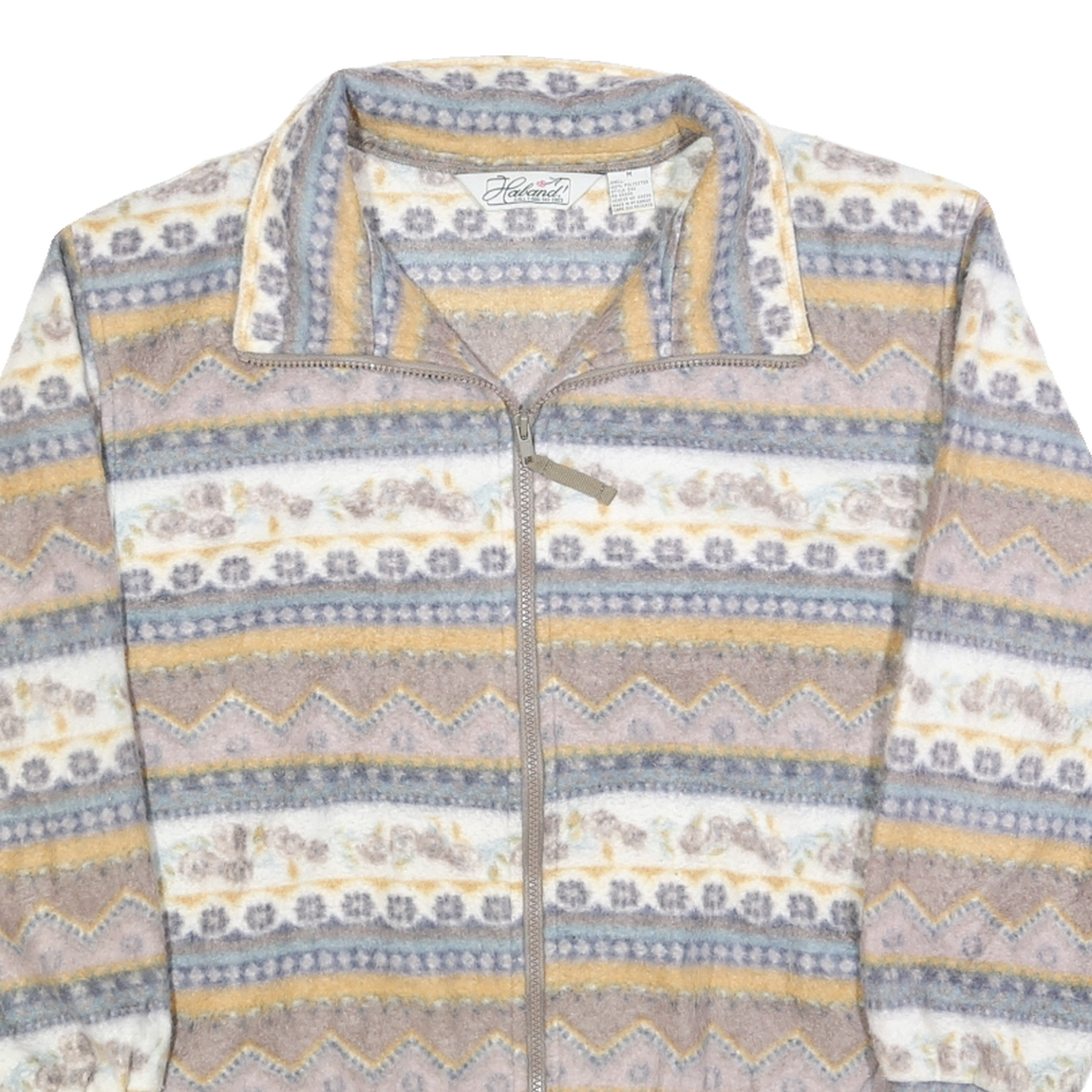 HABAND Womens Beige & Grey Patterned Zip Up Jacket M Polyester Soft Warm