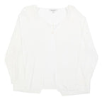 MY JEWELS Womens White Basic Long Sleeve V-Neck Top L Button Detail Lightweight