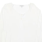 MY JEWELS Womens White Basic Long Sleeve V-Neck Top L Button Detail Lightweight