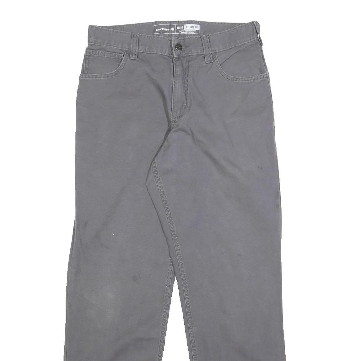 CARHARTT Mens Relaxed Grey Cotton Blend Trousers W30 L29 Workwear Casual Zip